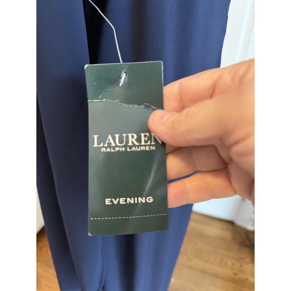 Lauren Ralph Lauren‎ Dress Womens 18 Navy Evening Gown Cape Overlay Formal Maxif - Picture 5 of 10